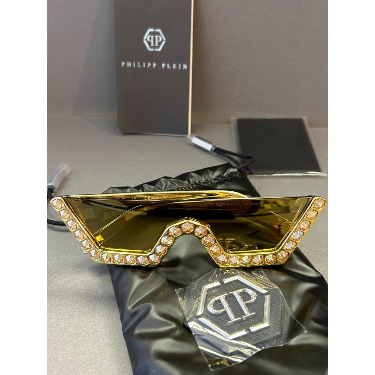 Philipp Plein SPP031S Gldg Crystal Lux Ladies Gold Shield Sunglasses 140mm