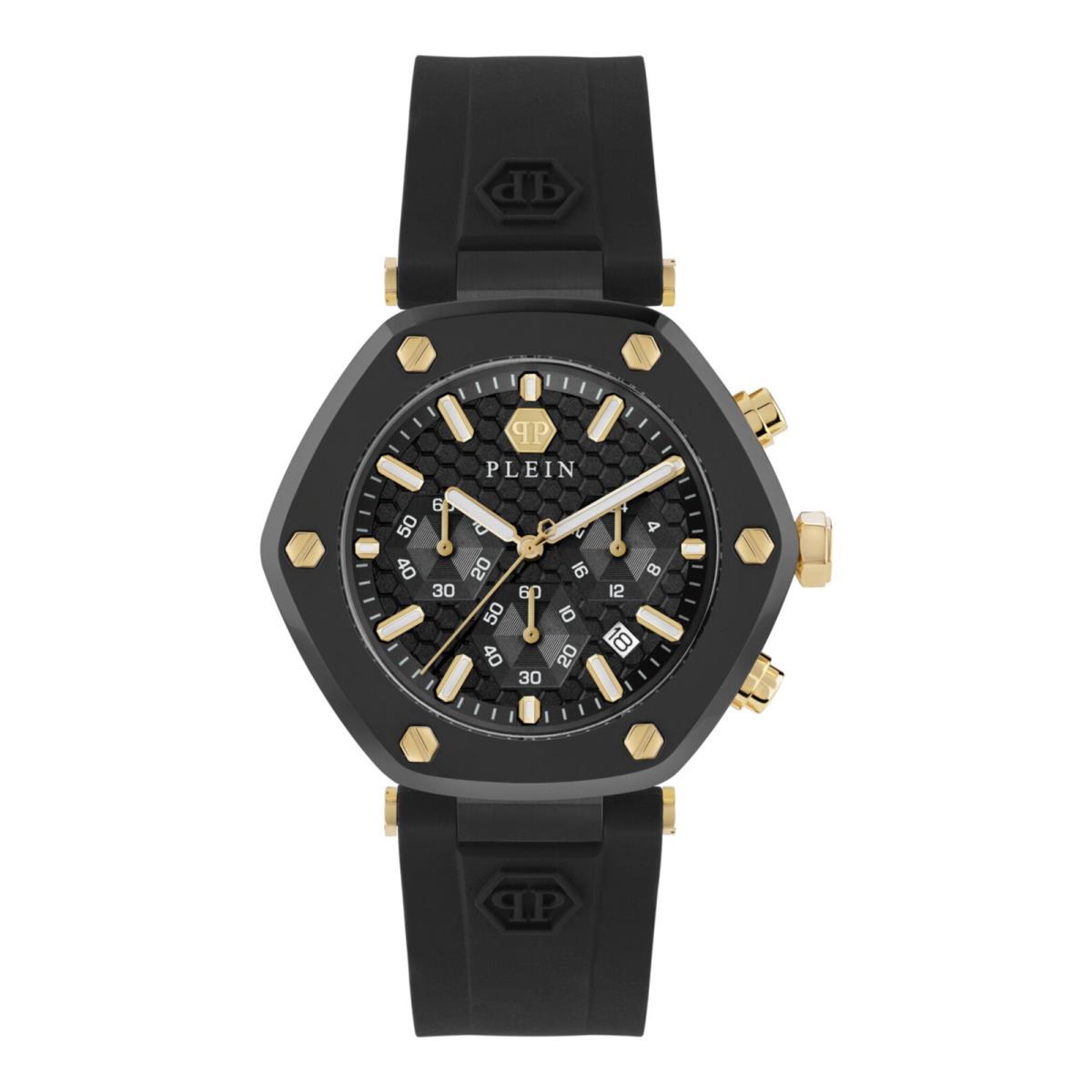 Philipp Plein Mens The Hexagon Black 42mm Strap Fashion Watch