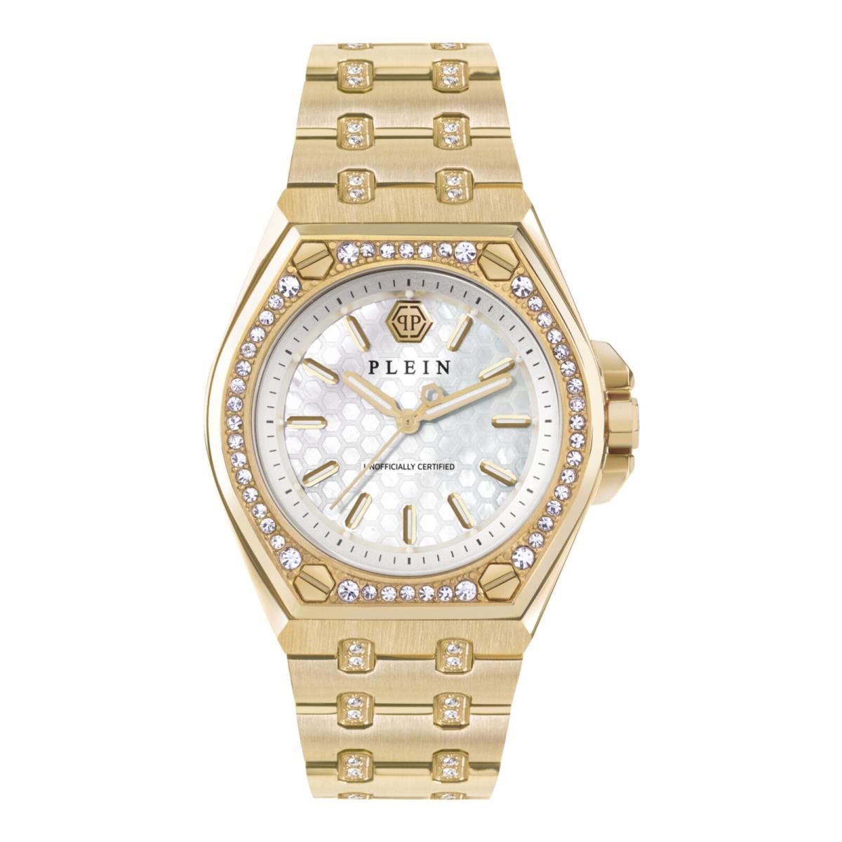 Philipp Plein Womens Plein Extreme Gold 38mm Bracelet Fashion Watch - Dial: White, Band: Gold, Bezel: Gold