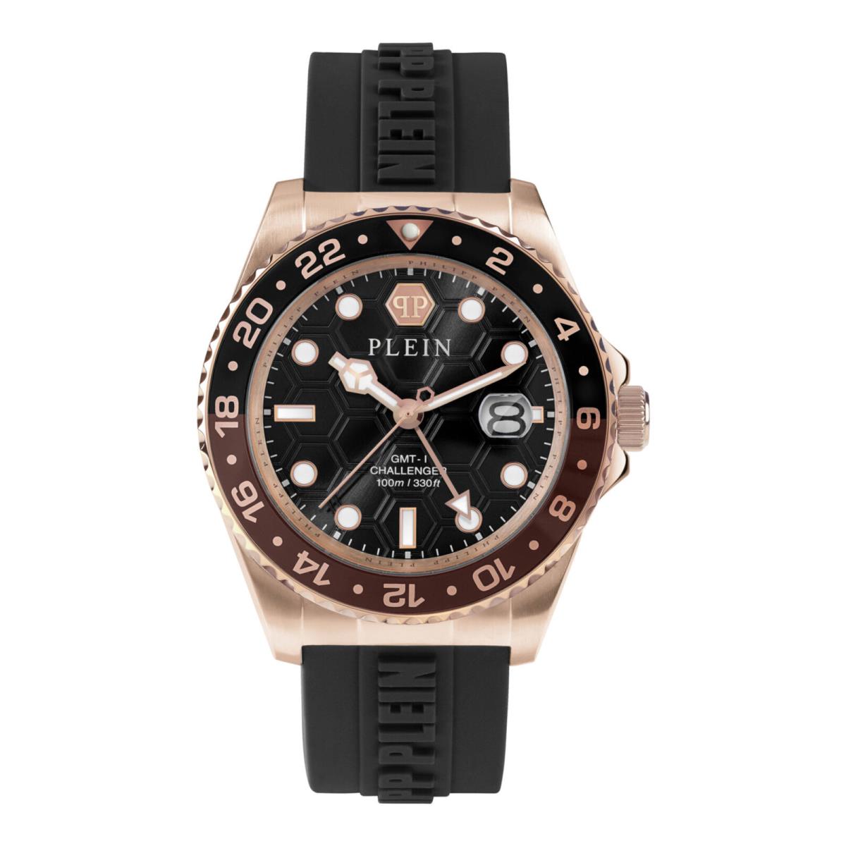 Philipp Plein Mens Gmt-i Challenger Rosegold 44mm Strap Fashion Watch