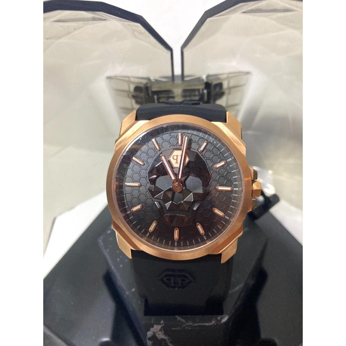 Philipp Plein $kull King PWLAA0222 Rose Gold Black Silicone Strap Watch 40MM