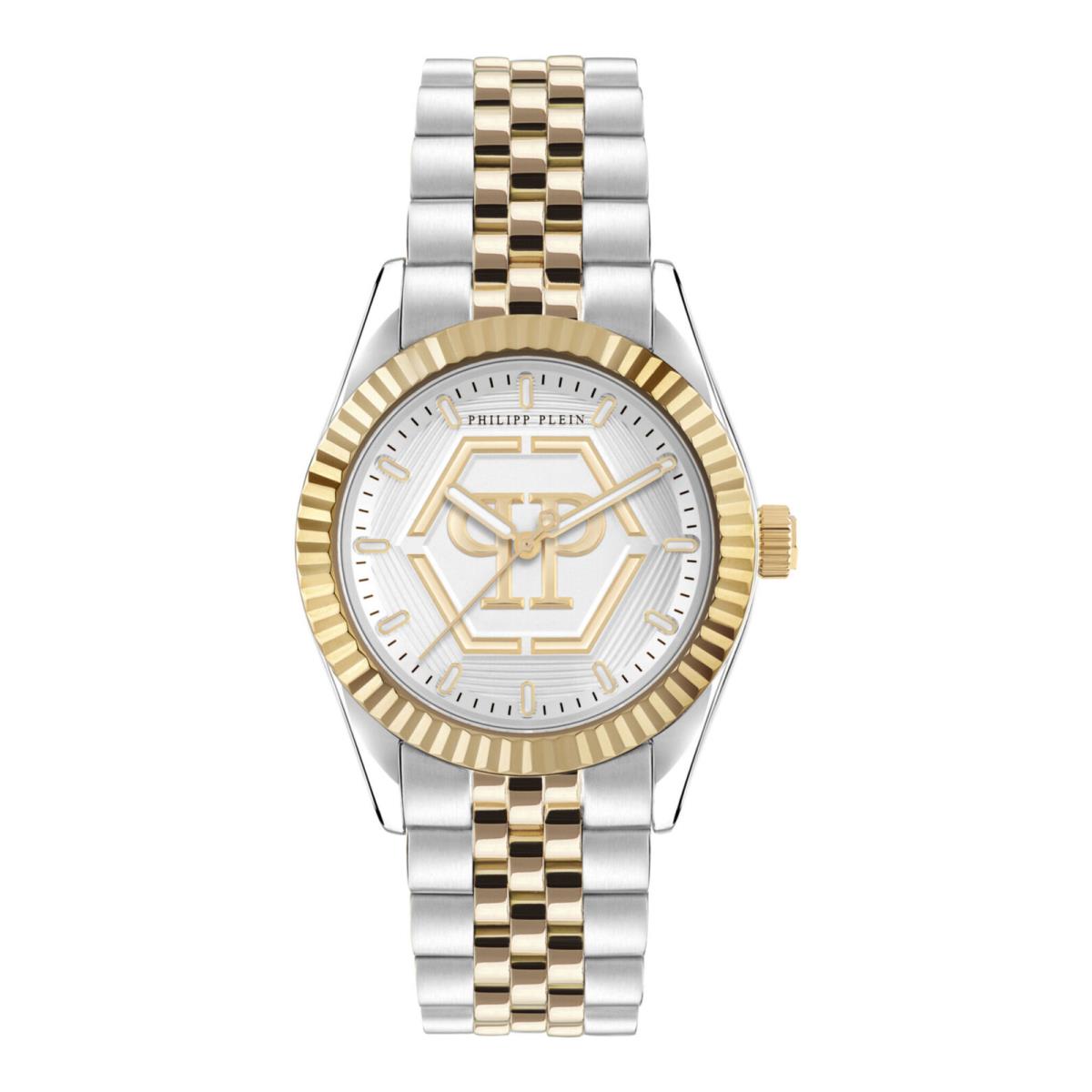 Philipp Plein Womens Date Superlative Two Tone 38mm Bracelet Fashion Watch