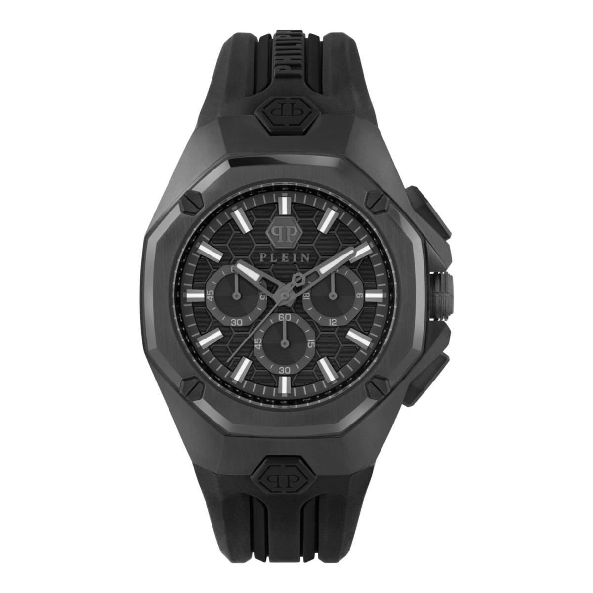 Philipp Plein Mens Octagon Black 44mm Strap Fashion Watch