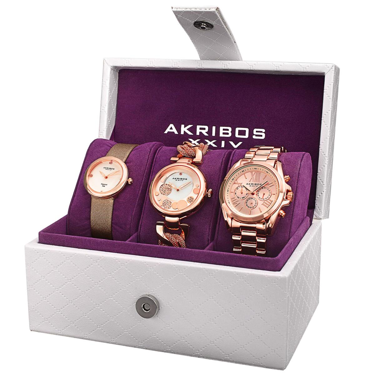 Akribos Xxiv Women s Quartz Diamond Multifunction Strap/bracelet Watch Set