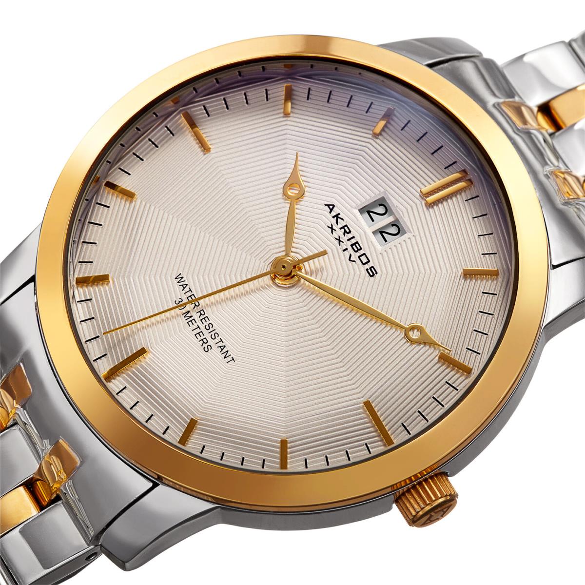 Men`s Akribos Xxiv AK997SSBU Two Tone Date Stainless Steel Bracelet Watch