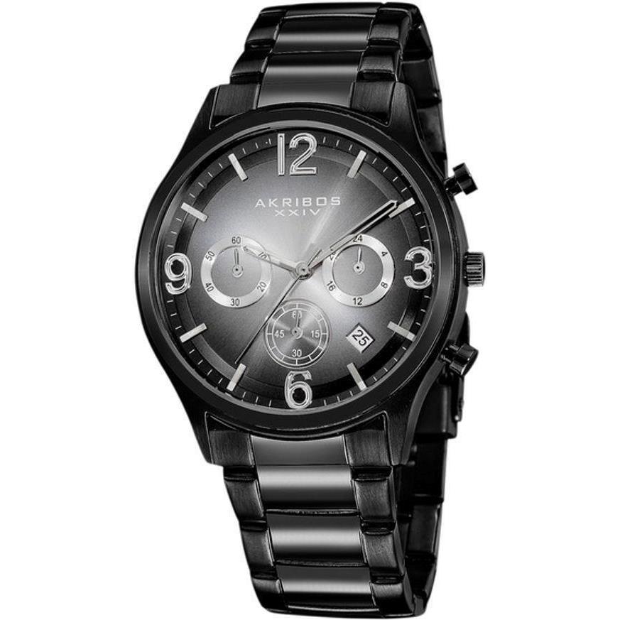 Akribos Xxiv AK607BLK Chronograph Gmt Date Black to White Dial Mens Watch