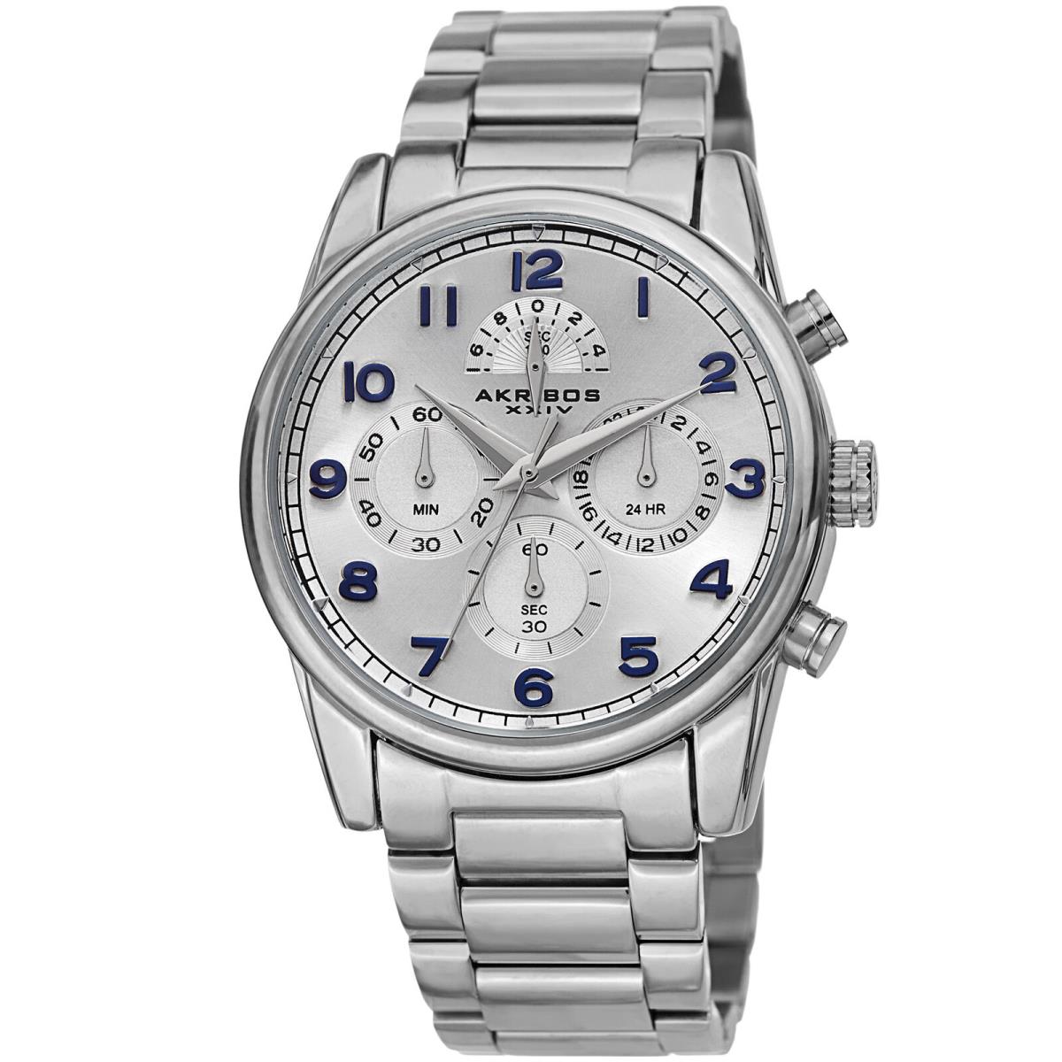 Men`s Akribos Xxiv AK1042SS Chronograph Silver Stainless Steel Bracelet Watch