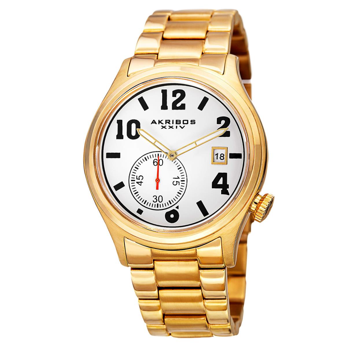 Rotary Men`s Akribos Xxiv AK830YG Date Window Gold-tone Stainless Steel Sleek Watch