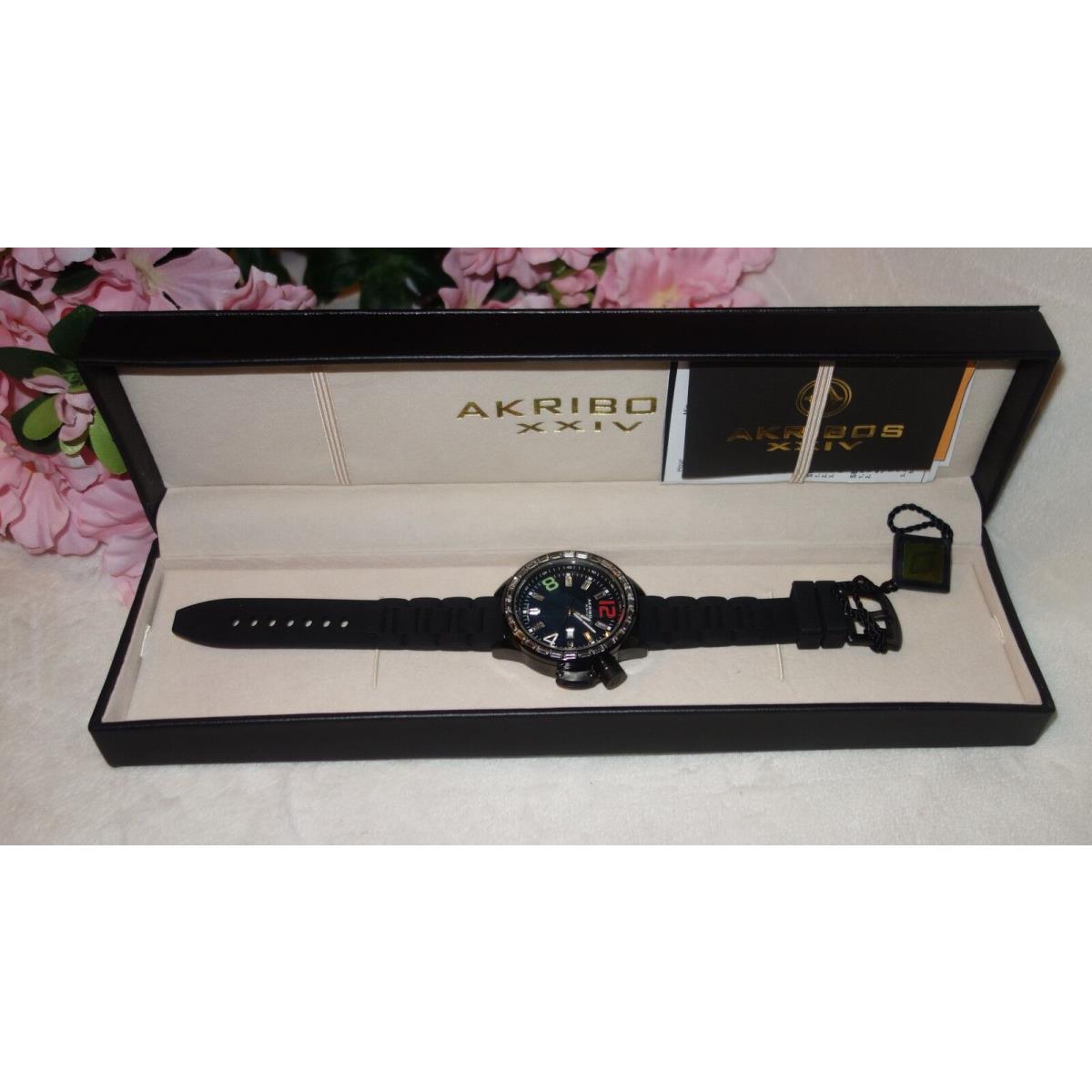 Akribos Xxiv AK468BK Women`s Crystal Swiss Quartz Mop Strap Watch