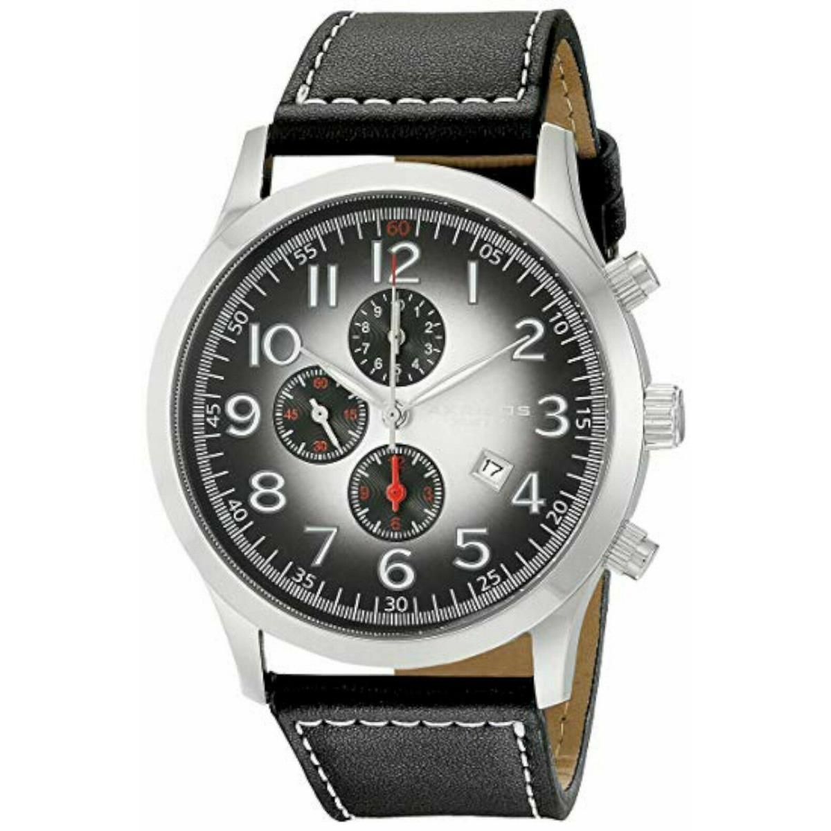 Akribos Xxiv AK603SS Men`s Radiant Dial Black Stitched Leather Silver Watch