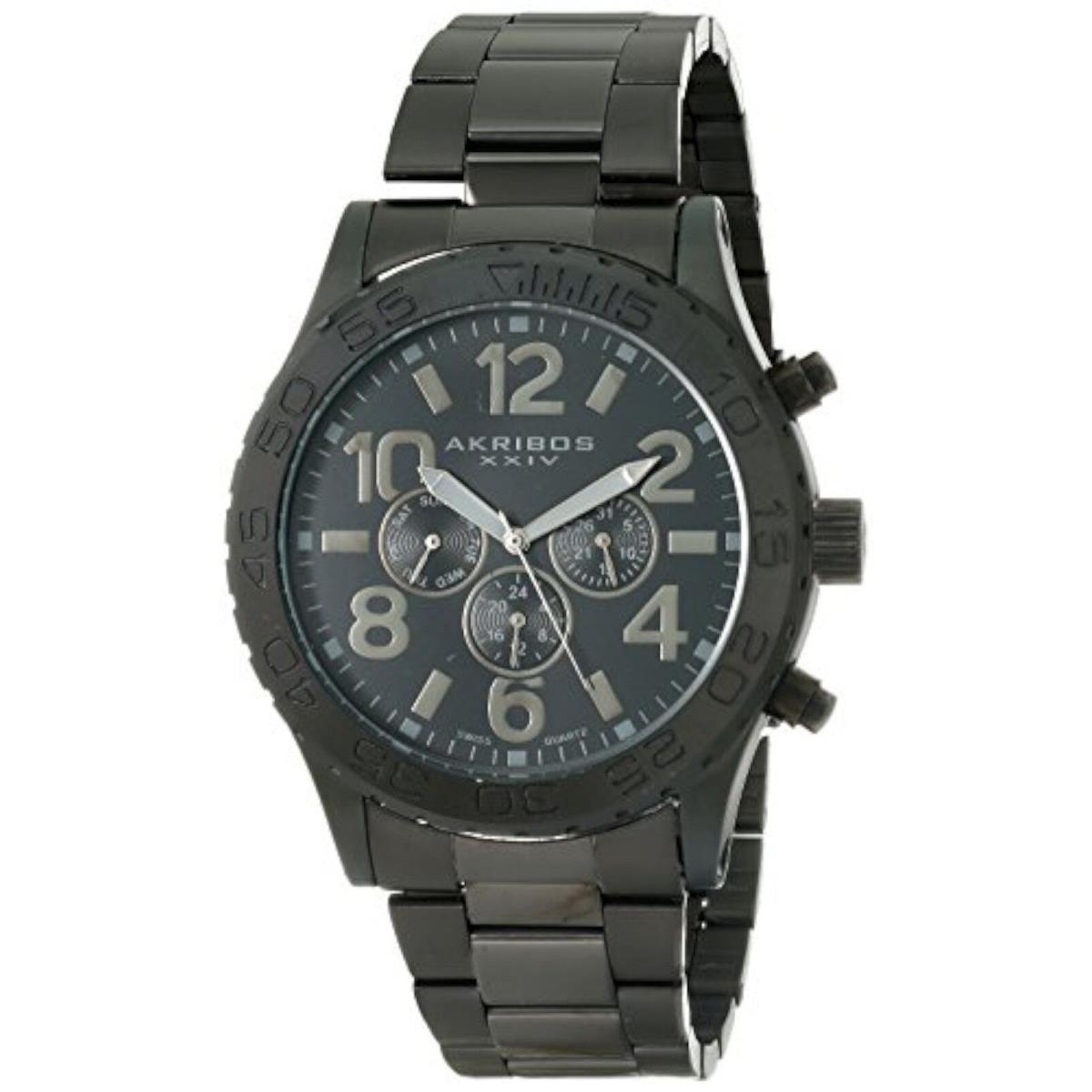 Akribos Xxiv AK763BK Men`s Grandiose Swiss Gunmetal Black Watch Chronograph