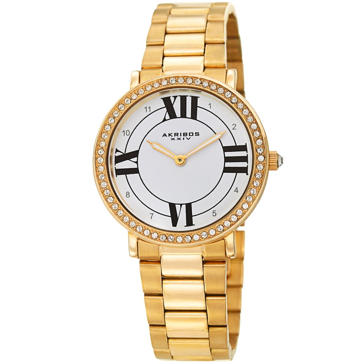 Women`s Akribos Xxiv AK1036RG Swarovski Gold Stainless Steel Bracelet Watch