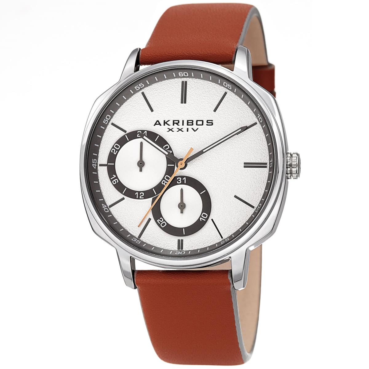 Spring Release Men`s Akribos Xxiv AK1022TN Multifunction Tan Leather Watch