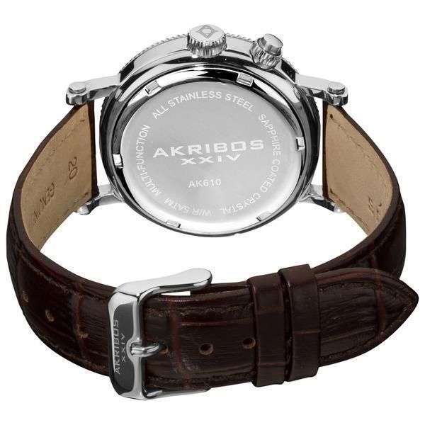 Akribos AK610SSBR Swiss Quartz Day Date Moon Phase Roman Numerals Mens Watch