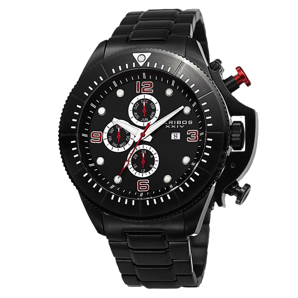 Men`s Akribos Xxiv AK724BK Swiss Multifunction All Black Stainless Steel Wa