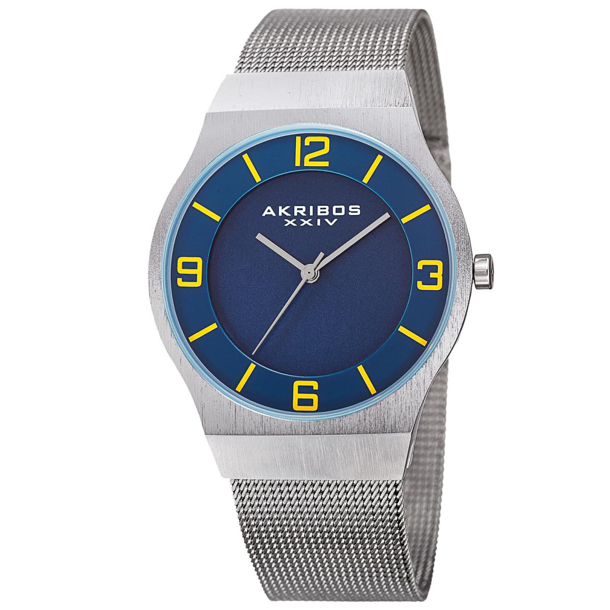 Men`s Akribos Xxiv AK851BU Classic Blue Dial Silver-tone Mesh Bracelet Watch