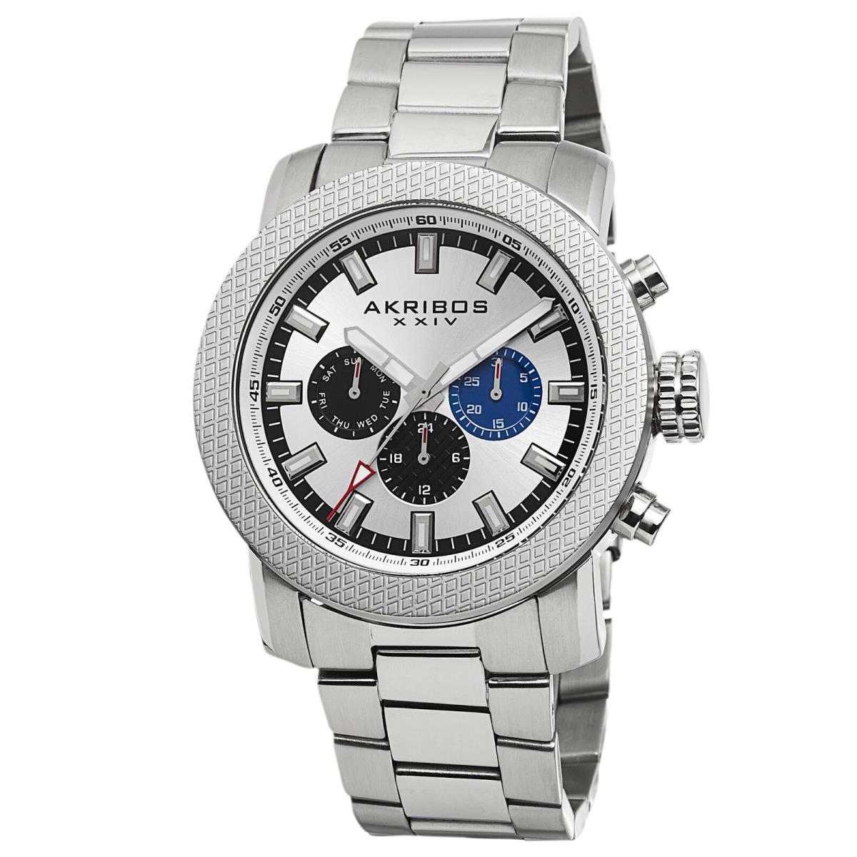 Men`s Akribos Xxiv AK684SS Swiss Multifunction Day Date Stainless Steel Watch