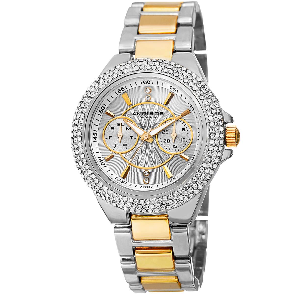 Women`s Akribos Xxiv AK789TTG Dazzling Crystal Multifunction Two-tone Watch