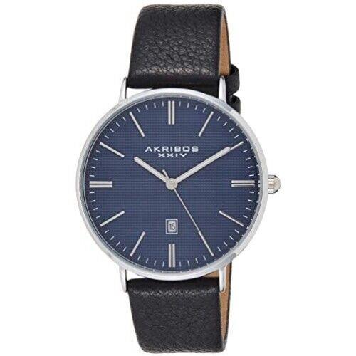 Akribos AK935SSBU Textured Dial Date Leather Strap Men`s Watch