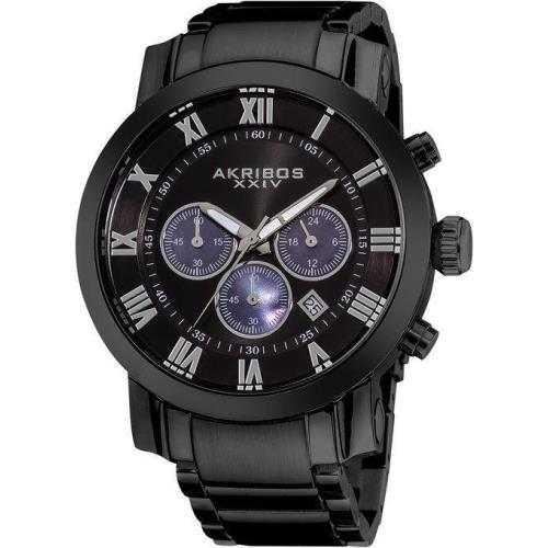 Akribos Xxiv AK622BK Chronograph Date Gmt Roman Numerals Black Mens Watch