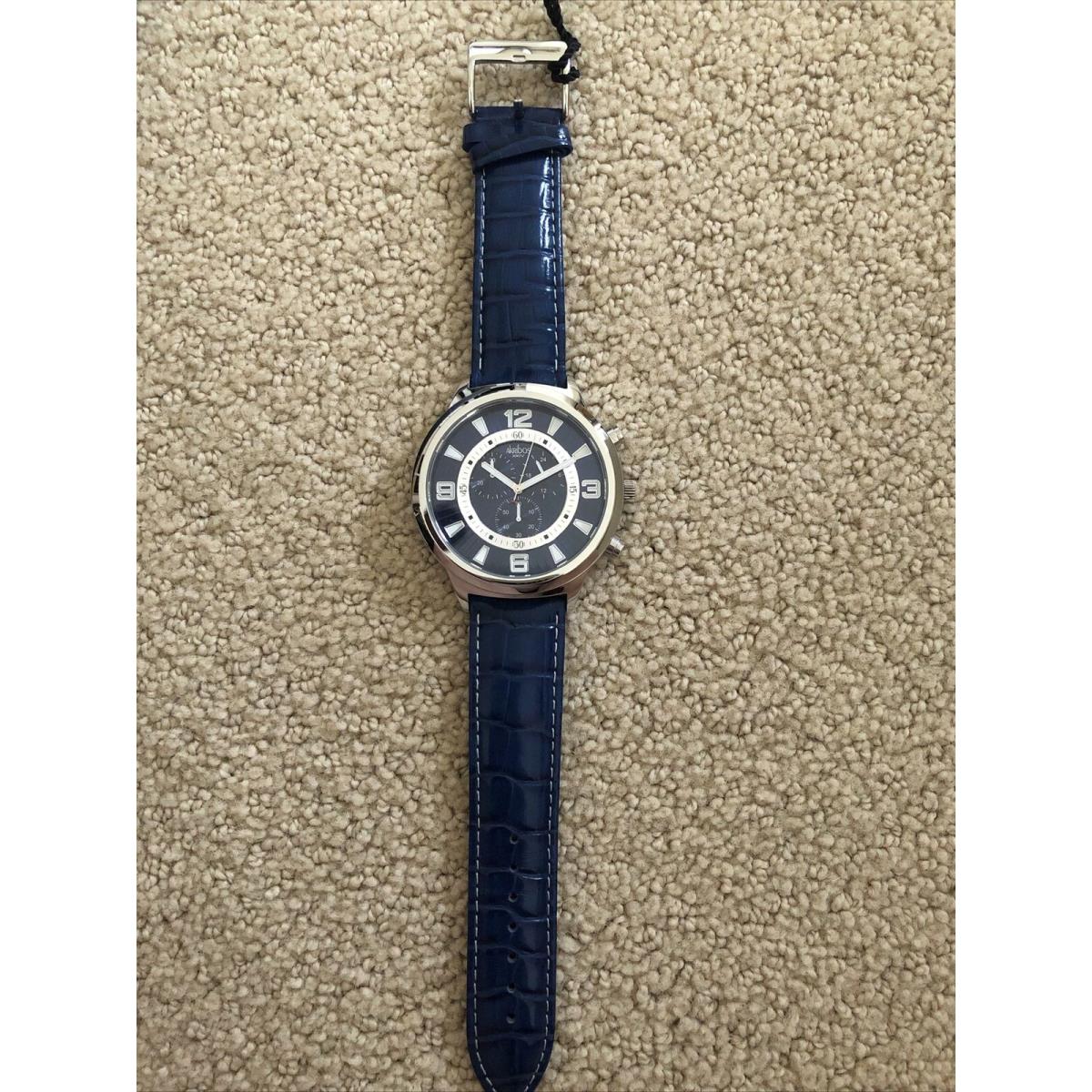 Akribos Mens Large Blue Leather Band Watch