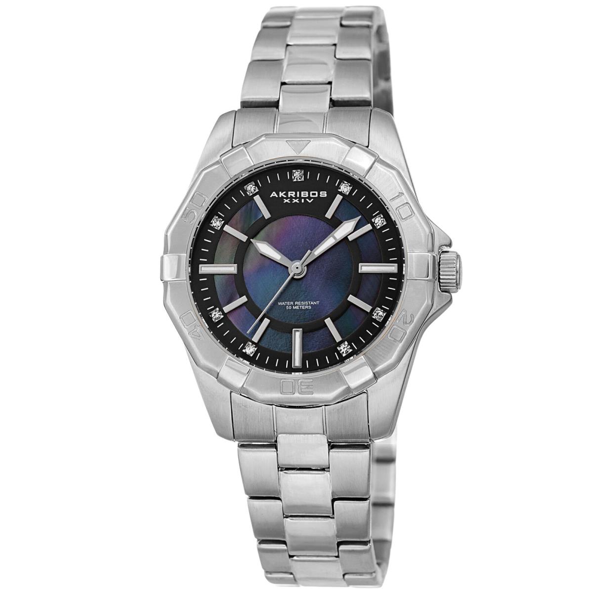 Spring Release Women`s Akribos Xxiv Ak1006SSB Silver Tone Stainless Steel Watch