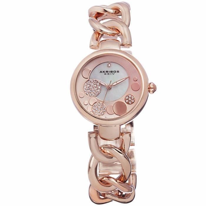 Akribos Xxiv AK678RG Lady Diamond Mop Dial Rose-tone Twist Chain Womens Watch