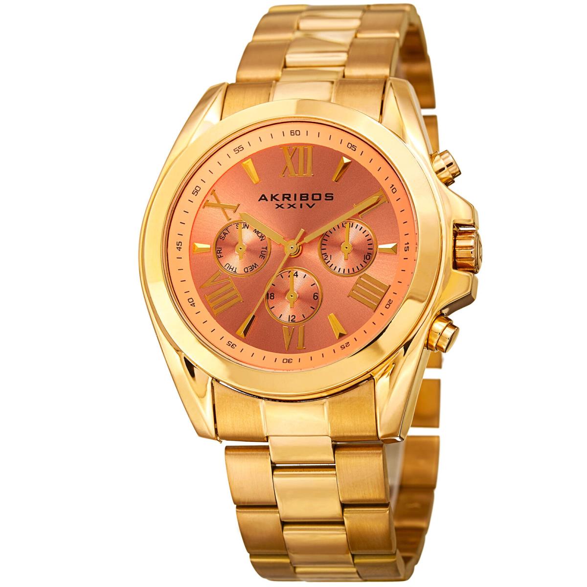 Akribos Xxiv Women`s AK951YGPCH Multifunction Gold Tone Stainless Steel Watch