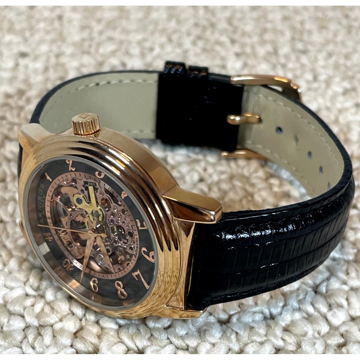 Akribos Xxiv Men`s Watch - Skeleton Automatic Rose Gold 50 m W/r