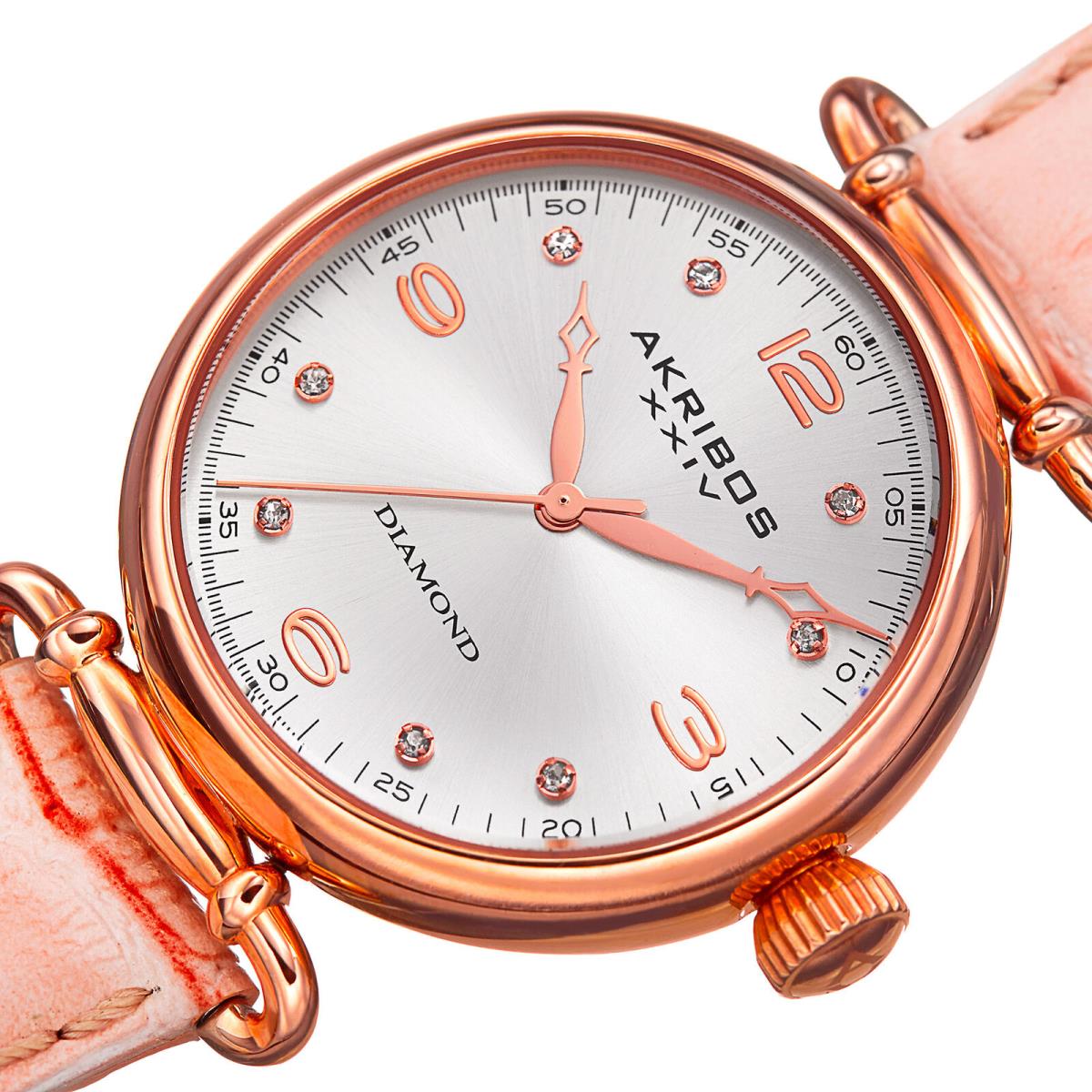 Women`s Akribos Xxiv AK878NU Three Hand Quartz Leather Strap Watch