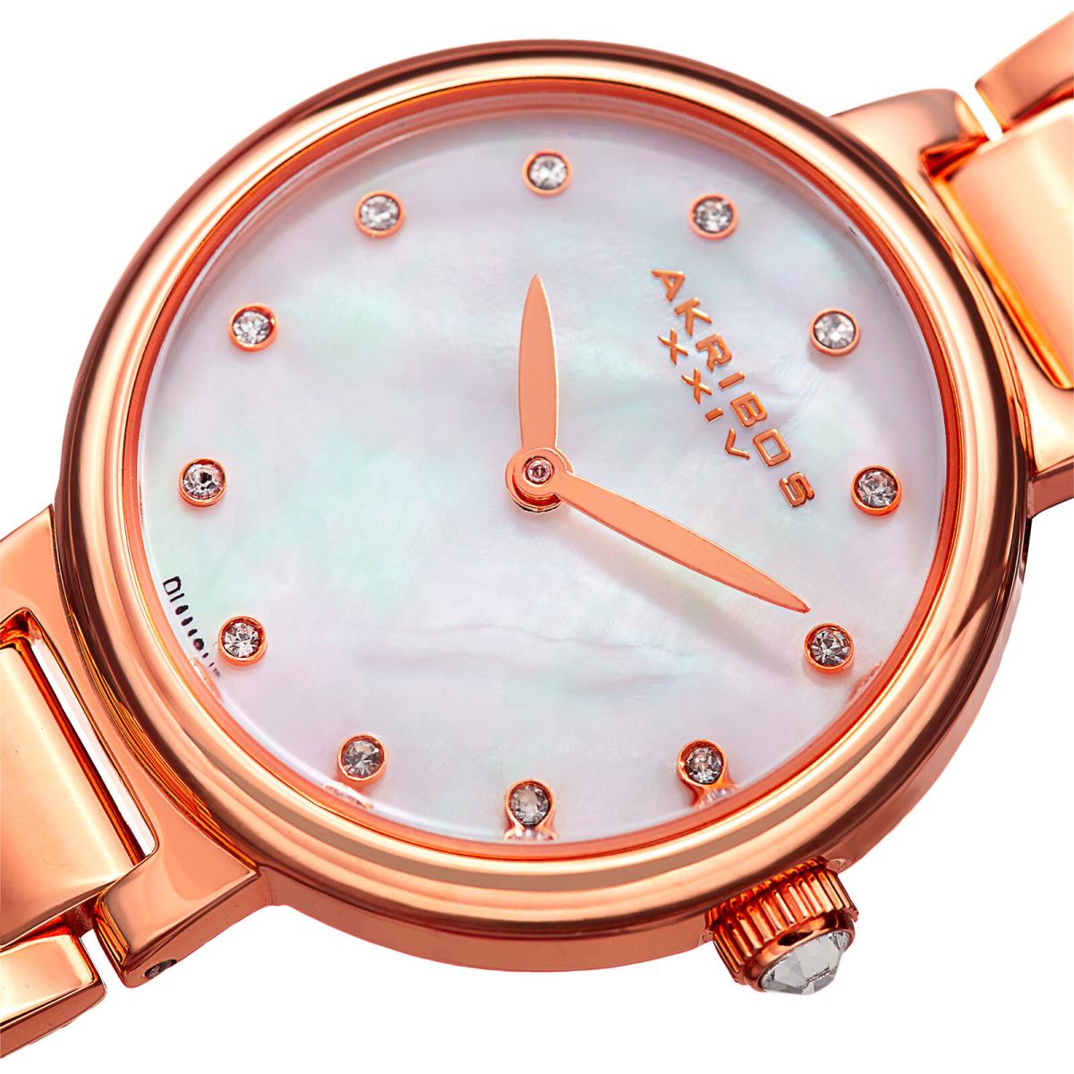 Women`s Akribos Xxiv AK877RG Rose-tone Mop Diamond Dial Bracelet Watch