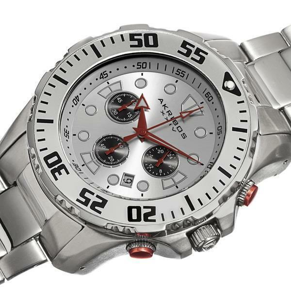 Akribos Xxiv AK661SS Chronograph Date Gmt Red Black Accented Mens Watch