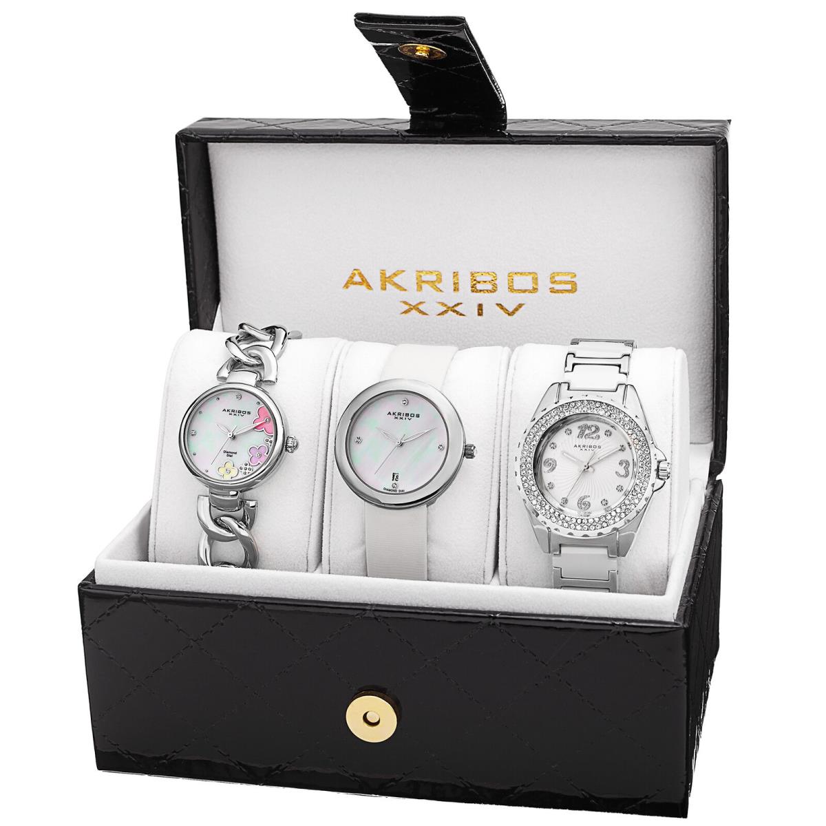 Women`s Akribos Xxiv AK887SS Silver-tone Diamond Bracelet/strap Watch Set