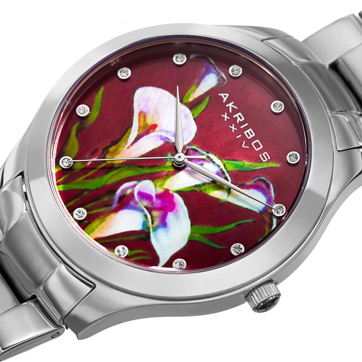 Women`s Akribos Xxiv AK953FSS Purple Mother of Pearl Calla Lilies Dial Watch