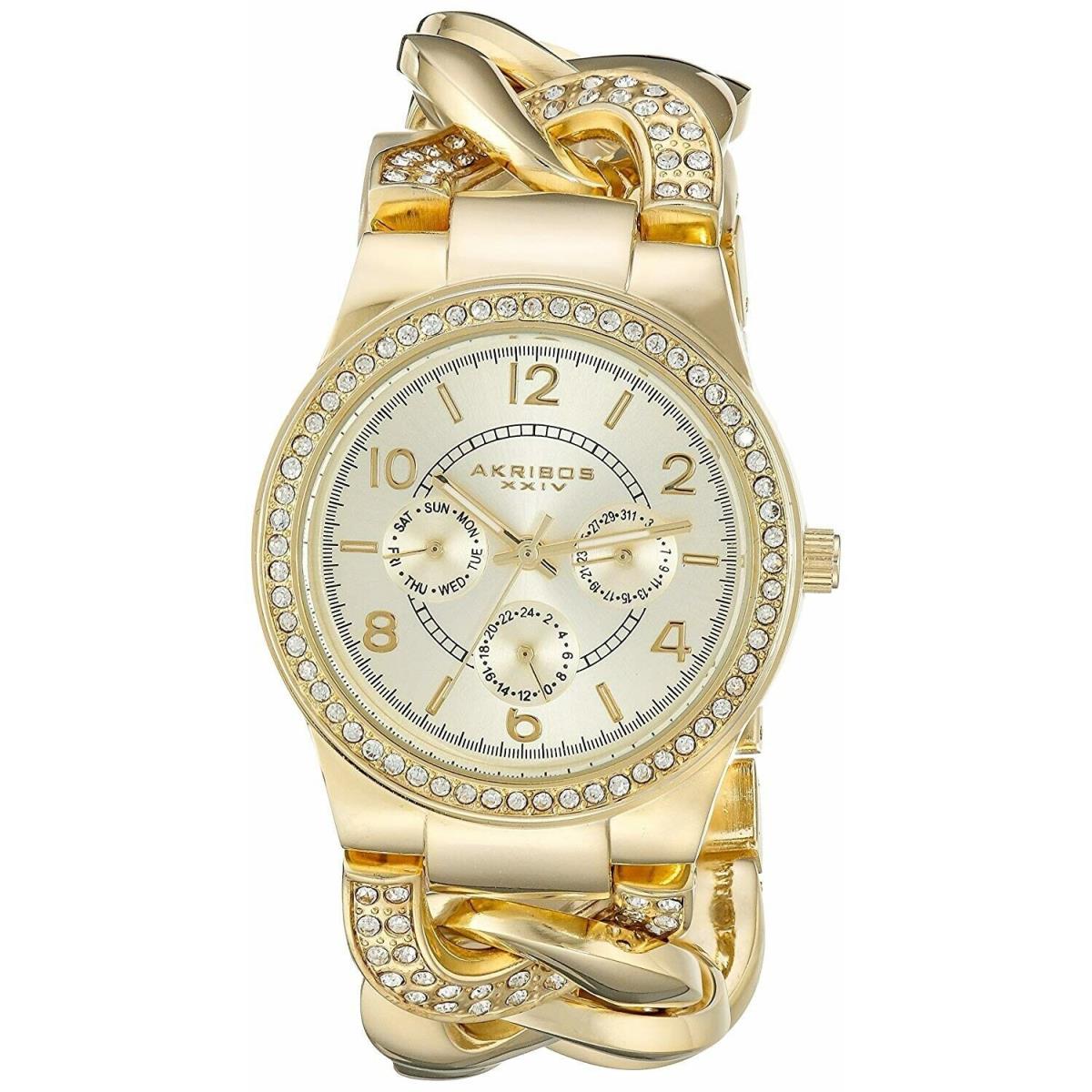 Akribos Xxiv Women`s AK558YG Quartz Multi-function Crystal Twist Chain Watch