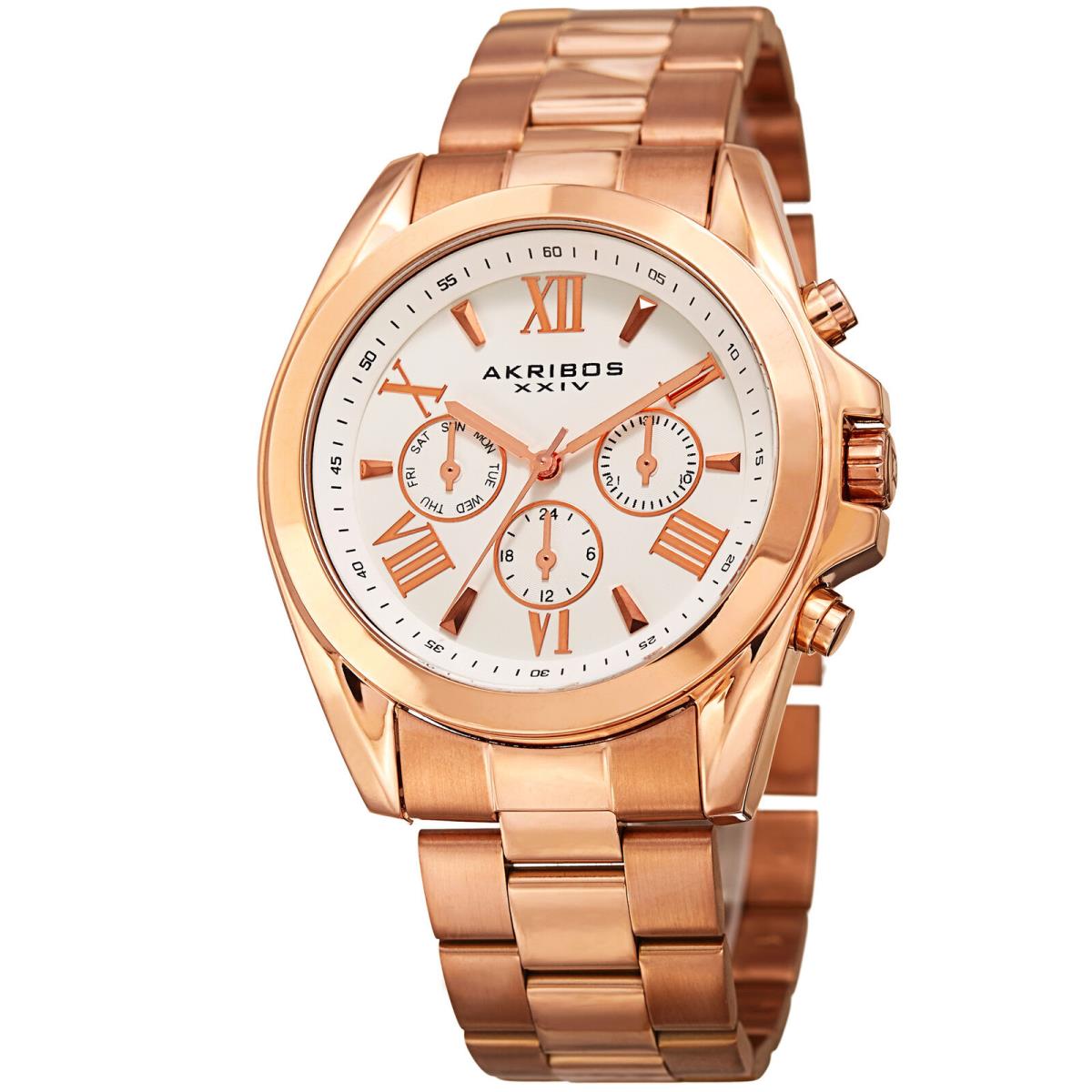 Akribos Xxiv Women`s AK951RG Multifunction Rose Gold Tone Stainless Steel Watch