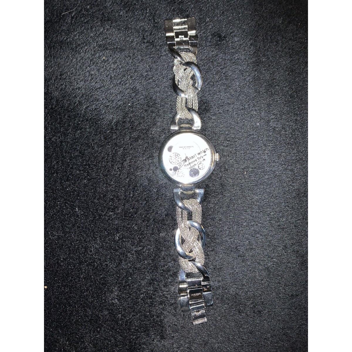 Akribos Xxiv Diamond Crystal Chain Link Sparkle Shine Silver Watch tw11j