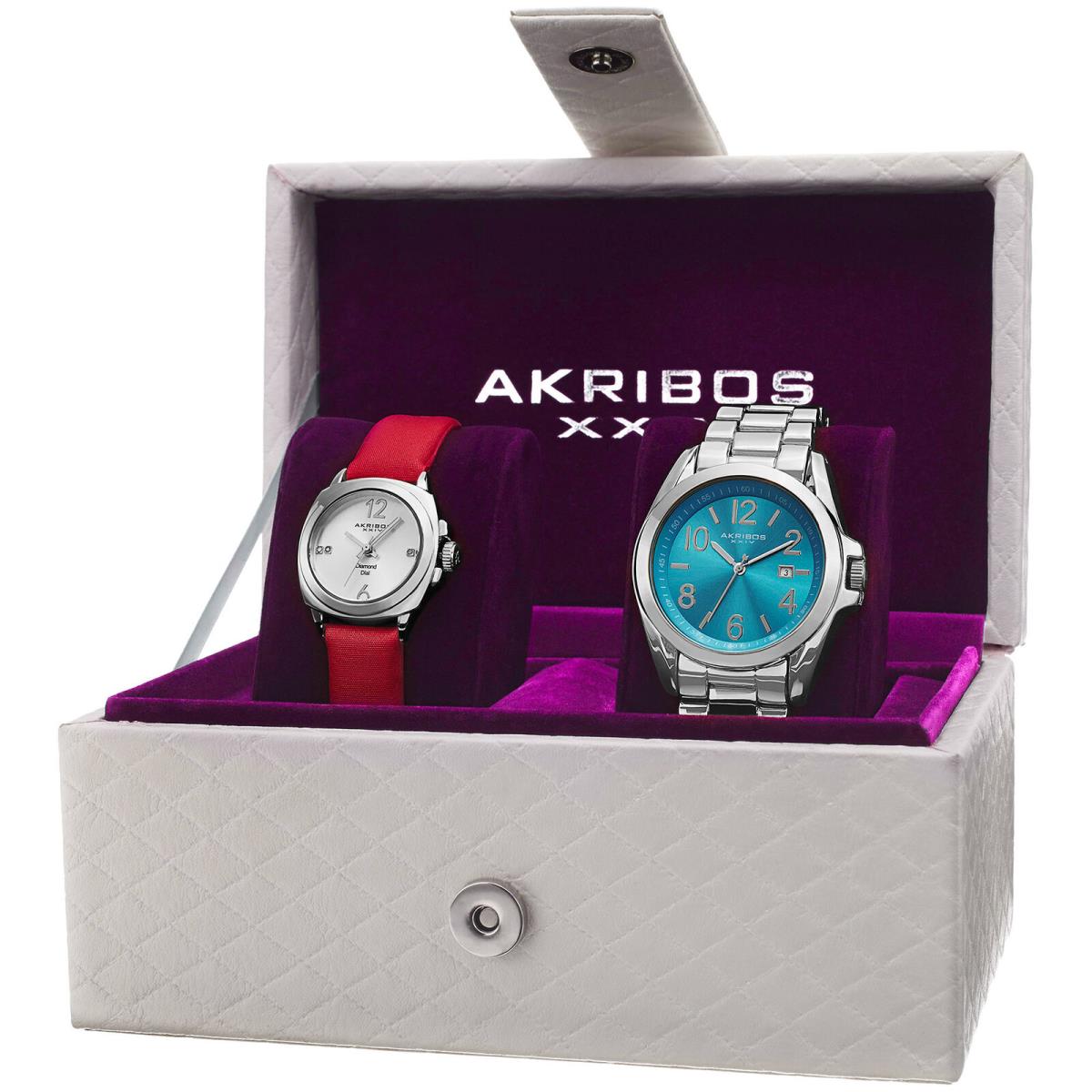 Women`s Akribos Xxiv AK821SS Swiss Quartz Silver-tone Diamond Date Watch Set