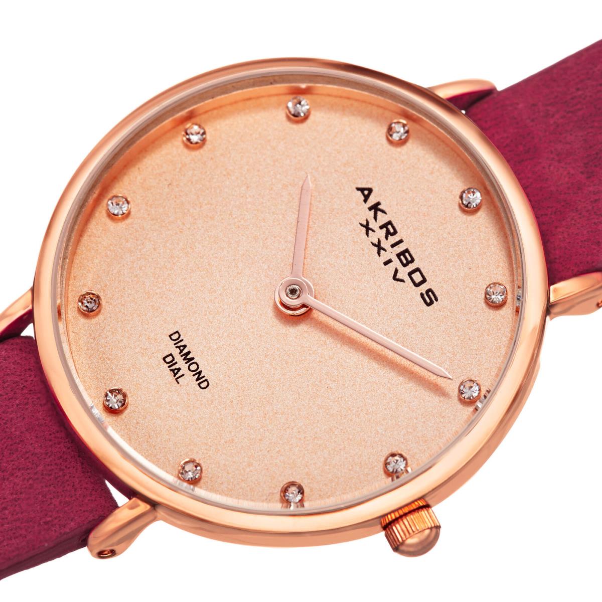 Women`s Akribos Xxiv AK882PK Rose-tone Diamond Dial Pink Leather Strap Watch