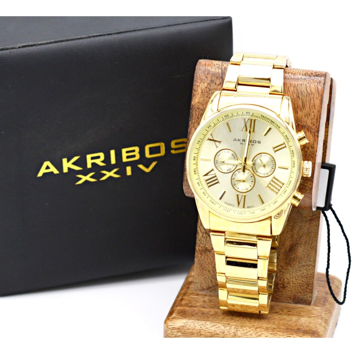 Akribos Xxiv AK736 Gold Tone Stainless Steel Multi Dial 45MM Men`s Watch