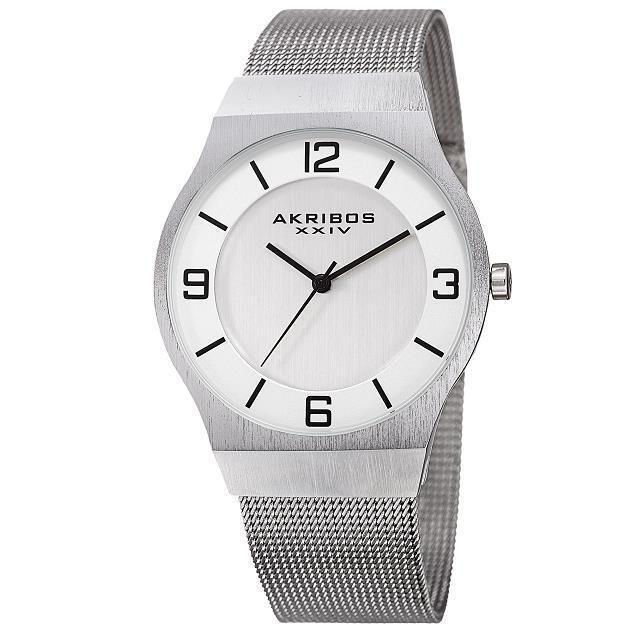 Akribos Xxiv AK851SS Quartz Stainless Steel Mesh Bracelet Silvertone Mens Watch