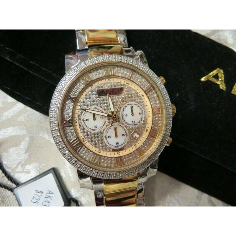 Bling Akribos Xxiv Men`s Watch W/round 1-7/8 Across 8.5 Ak439TT