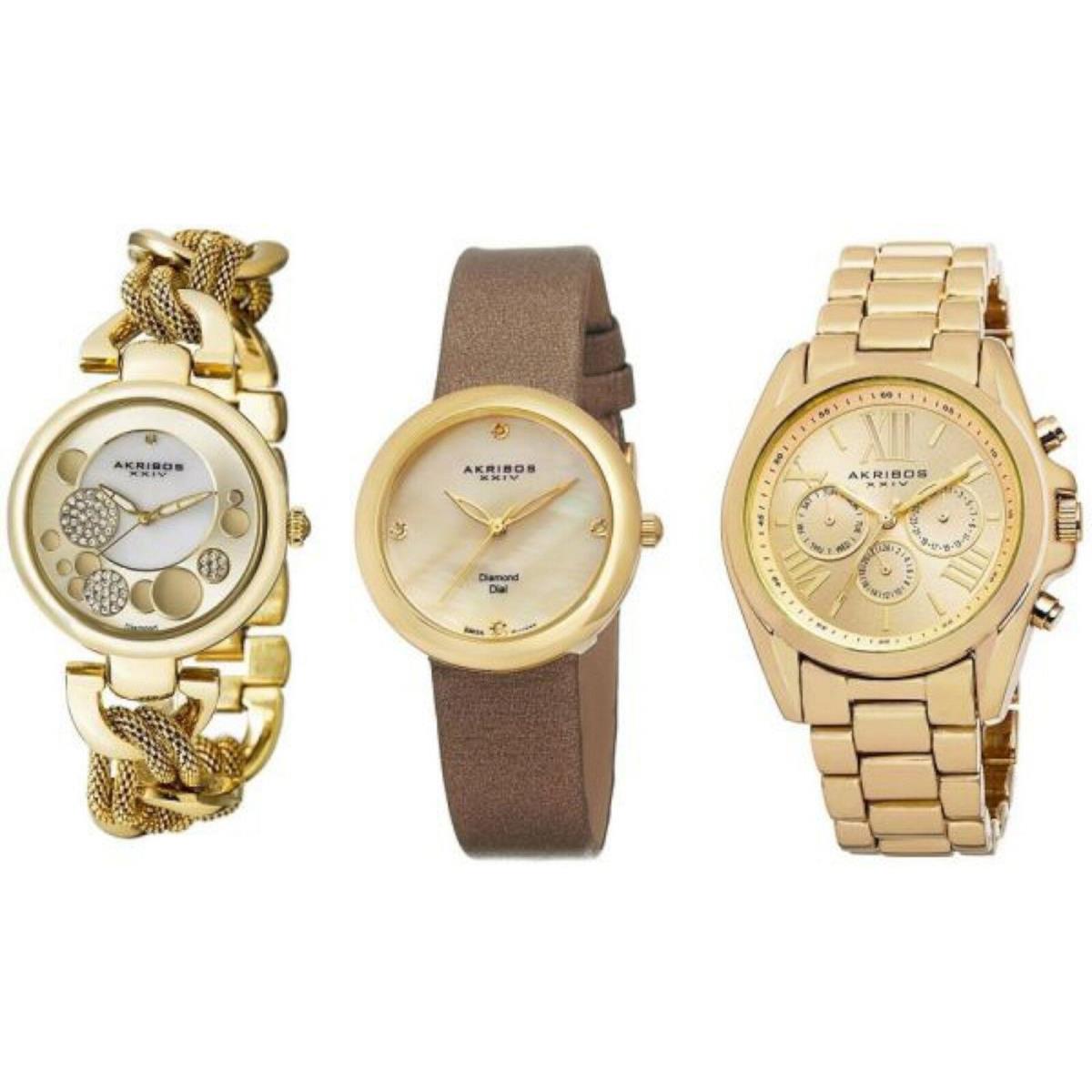 Akribos Xxiv AK738YG Women`s Yellow Gold 3 Watch Set AK687YG AK643YG AK693YG