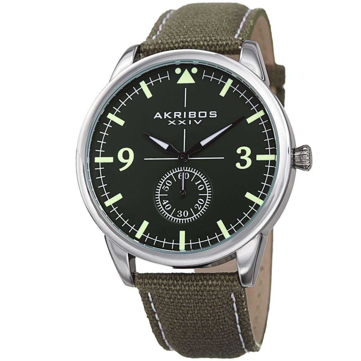 Men`s Akribos Xxiv AK938GN Small Seconds Leather and Canvas Strap Watch