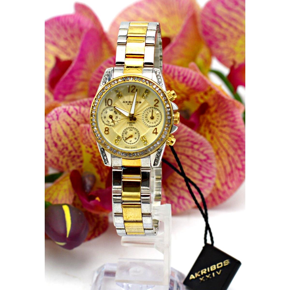 Akribox Xxiv AK710 Two Tone Stainless Crystal Bezel Women`s Watch