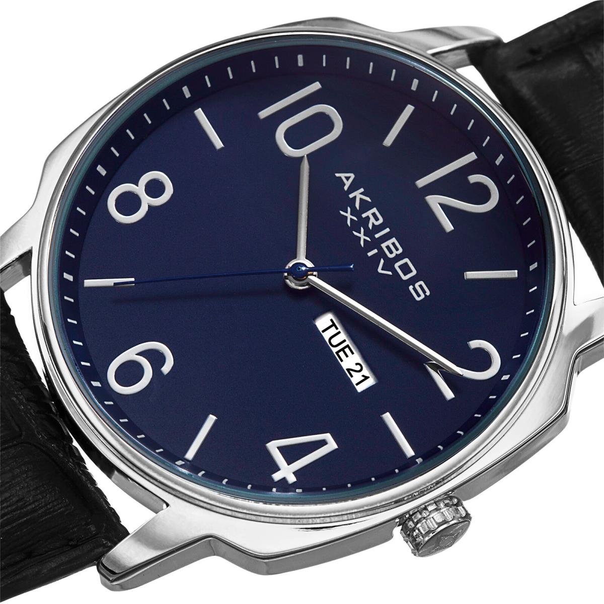 Men`s Akribos Xxiv AK801BU Classic Quartz Day Date Blue Dial Leather Watch