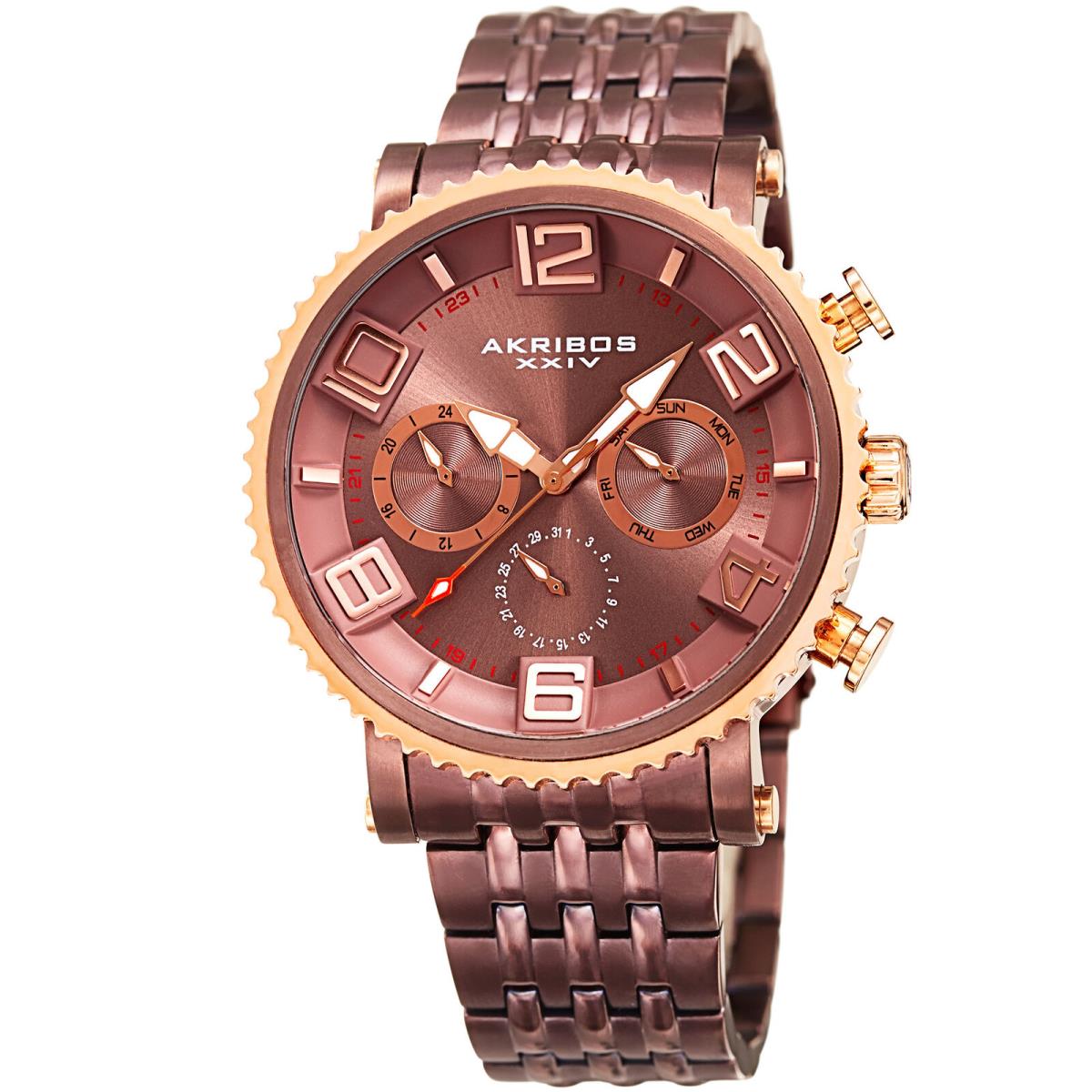 Men`s Akribos Xxiv AK917BR Multi-function Brown Stainless Steel Bracelet Watch