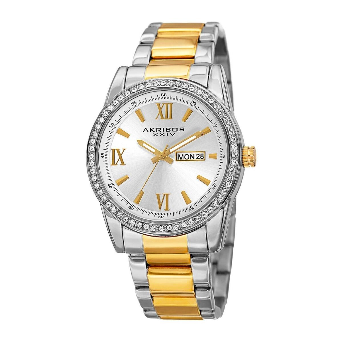 Women`s Akribos Xxiv AK892TTG Swiss Diamond Markers Crystal Bezel Two-tone Watch