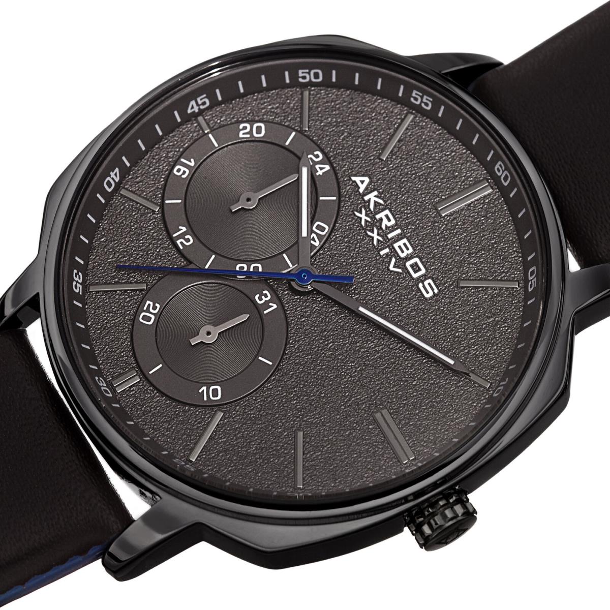 Spring Release Men`s Akribos Xxiv AK1022BK Multifunction Black Leather Watch