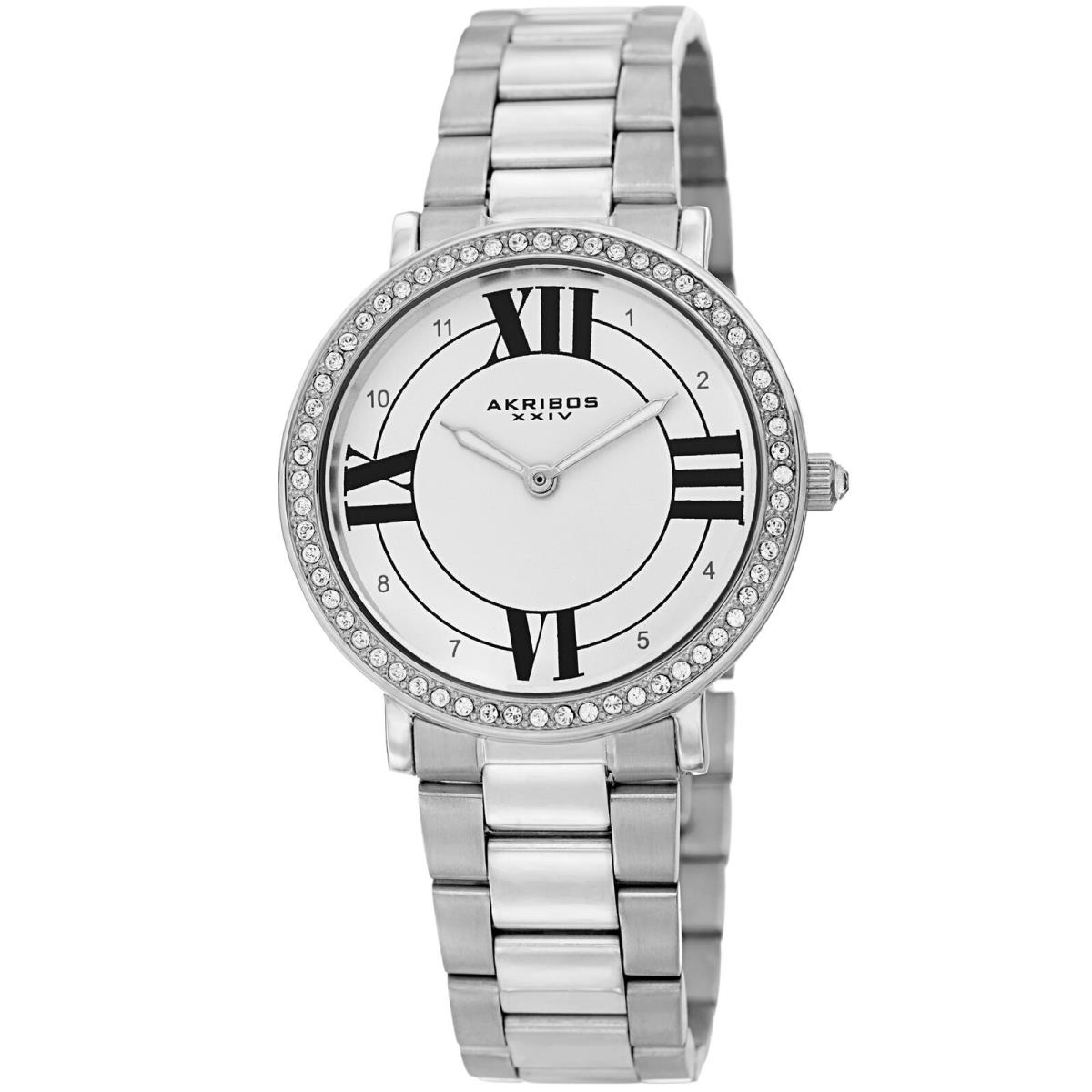 Women`s Akribos Xxiv AK1036SS Swarovski Silver Stainless Steel Bracelet Watch